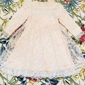 Gunne Sax Vintage Girls Lace Peach Ivory Jessica McClintock Prairie Dress